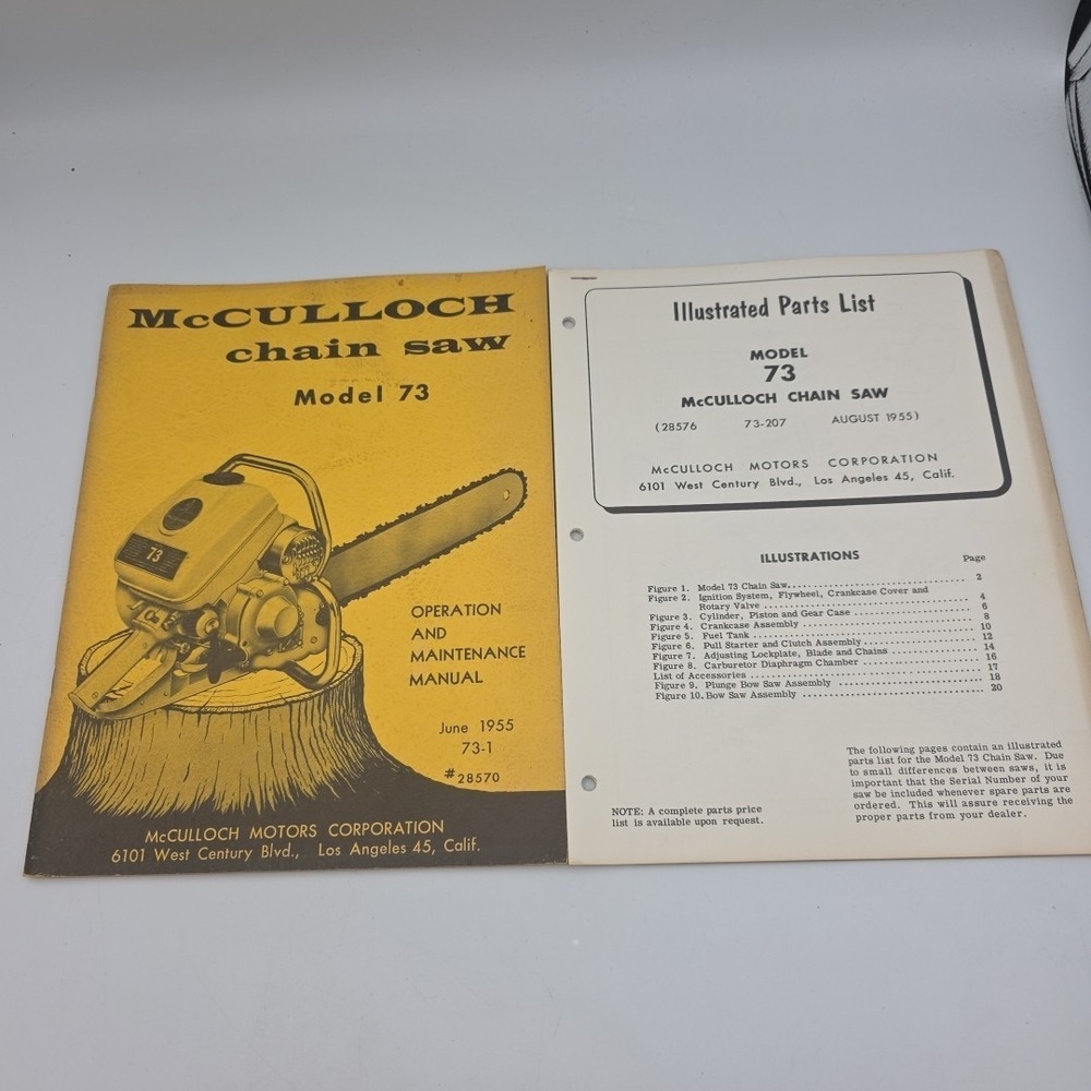 MCCULLOCH MODEL 73 CHAINSAW OPERATION AND MAINTENANCE MANUAL & PARTS LIST 1955